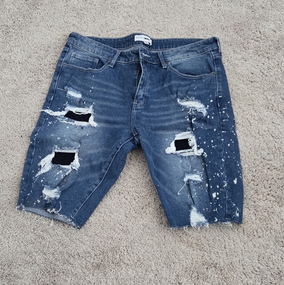 🫶🏽Mens distressed denim jean shorts